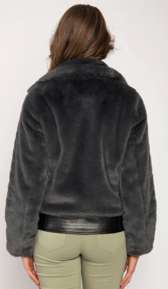 Jessica Graaf Grey Biker Style Faux Fur Jacket